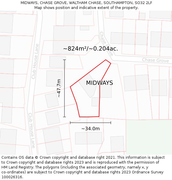 MIDWAYS, CHASE GROVE, WALTHAM CHASE, SOUTHAMPTON, SO32 2LF: Plot and title map