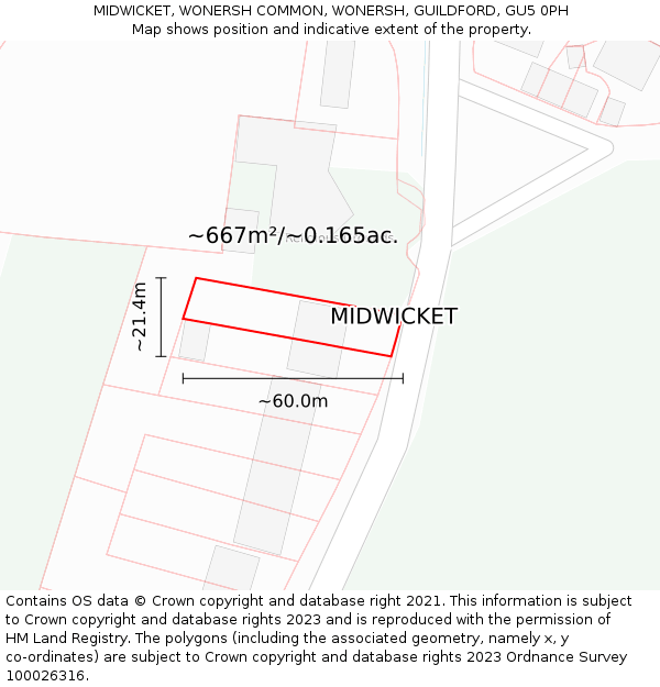 MIDWICKET, WONERSH COMMON, WONERSH, GUILDFORD, GU5 0PH: Plot and title map
