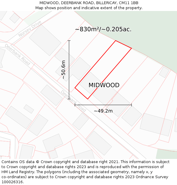 MIDWOOD, DEERBANK ROAD, BILLERICAY, CM11 1BB: Plot and title map