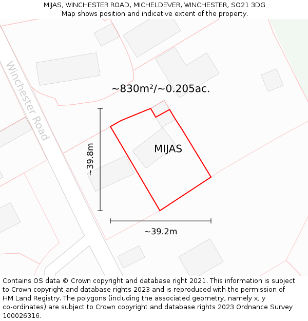 MIJAS, WINCHESTER ROAD, MICHELDEVER, WINCHESTER, SO21 3DG: Plot and title map