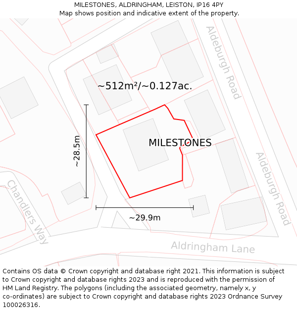 MILESTONES, ALDRINGHAM, LEISTON, IP16 4PY: Plot and title map