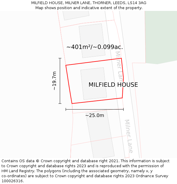 MILFIELD HOUSE, MILNER LANE, THORNER, LEEDS, LS14 3AG: Plot and title map