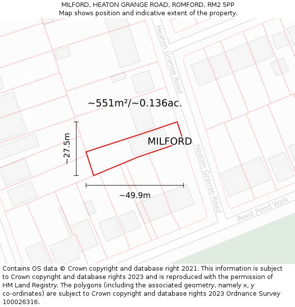 MILFORD, HEATON GRANGE ROAD, ROMFORD, RM2 5PP: Plot and title map
