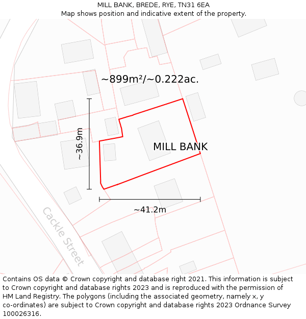 MILL BANK, BREDE, RYE, TN31 6EA: Plot and title map