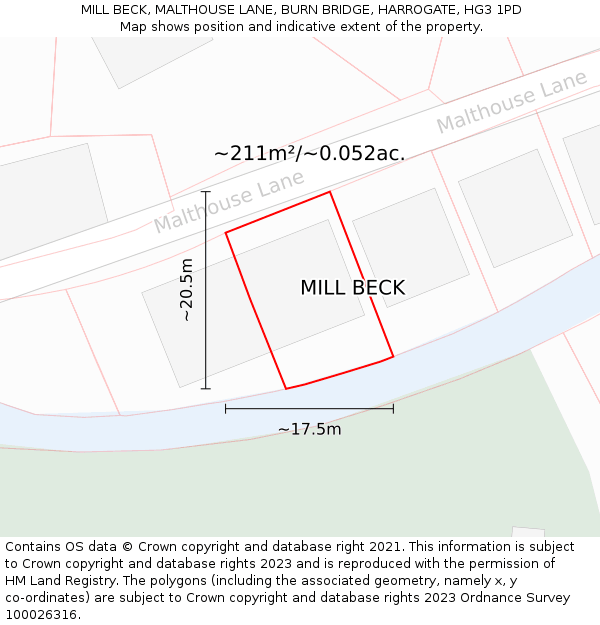 MILL BECK, MALTHOUSE LANE, BURN BRIDGE, HARROGATE, HG3 1PD: Plot and title map