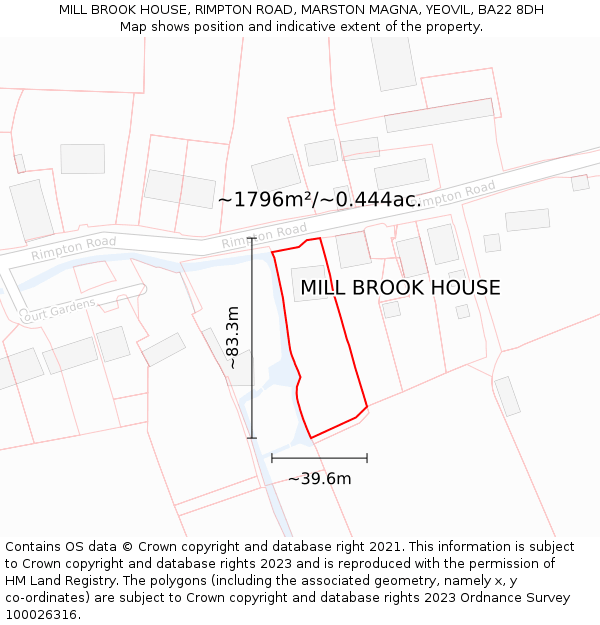 MILL BROOK HOUSE, RIMPTON ROAD, MARSTON MAGNA, YEOVIL, BA22 8DH: Plot and title map