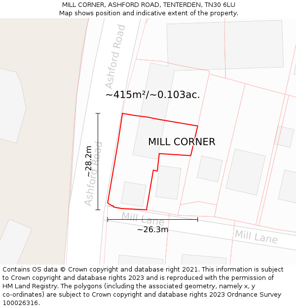 MILL CORNER, ASHFORD ROAD, TENTERDEN, TN30 6LU: Plot and title map