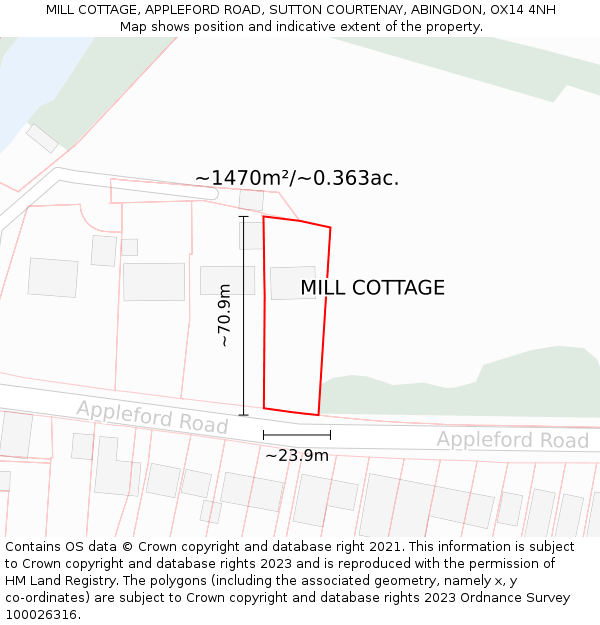 MILL COTTAGE, APPLEFORD ROAD, SUTTON COURTENAY, ABINGDON, OX14 4NH: Plot and title map