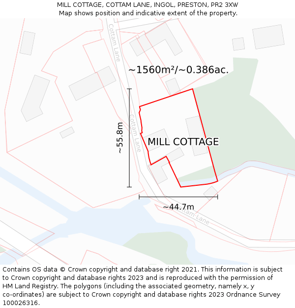 MILL COTTAGE, COTTAM LANE, INGOL, PRESTON, PR2 3XW: Plot and title map