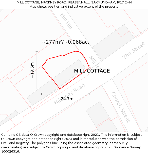 MILL COTTAGE, HACKNEY ROAD, PEASENHALL, SAXMUNDHAM, IP17 2HN: Plot and title map