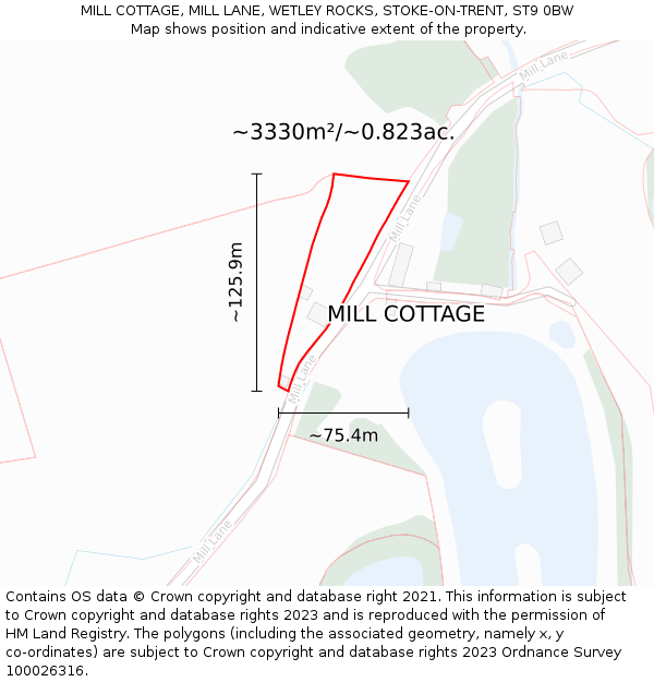 MILL COTTAGE, MILL LANE, WETLEY ROCKS, STOKE-ON-TRENT, ST9 0BW: Plot and title map