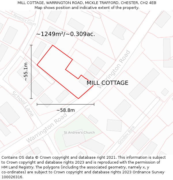 MILL COTTAGE, WARRINGTON ROAD, MICKLE TRAFFORD, CHESTER, CH2 4EB: Plot and title map