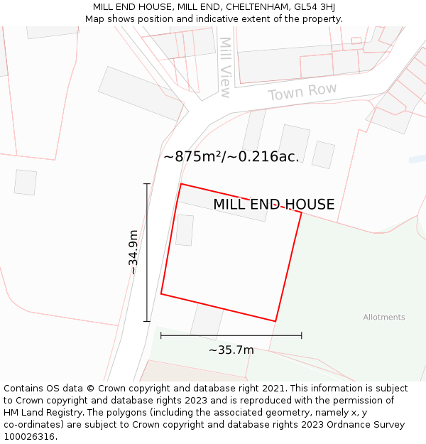 MILL END HOUSE, MILL END, CHELTENHAM, GL54 3HJ: Plot and title map
