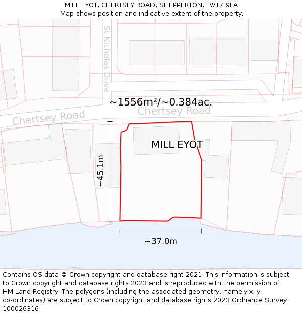 MILL EYOT, CHERTSEY ROAD, SHEPPERTON, TW17 9LA: Plot and title map