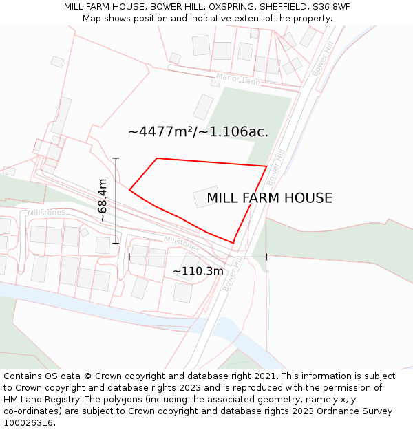 MILL FARM HOUSE, BOWER HILL, OXSPRING, SHEFFIELD, S36 8WF: Plot and title map
