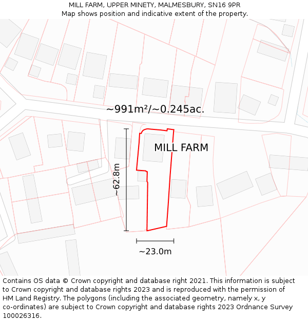 MILL FARM, UPPER MINETY, MALMESBURY, SN16 9PR: Plot and title map