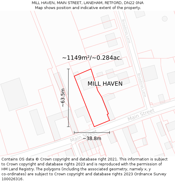 MILL HAVEN, MAIN STREET, LANEHAM, RETFORD, DN22 0NA: Plot and title map