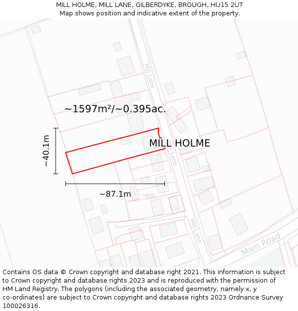 MILL HOLME, MILL LANE, GILBERDYKE, BROUGH, HU15 2UT: Plot and title map