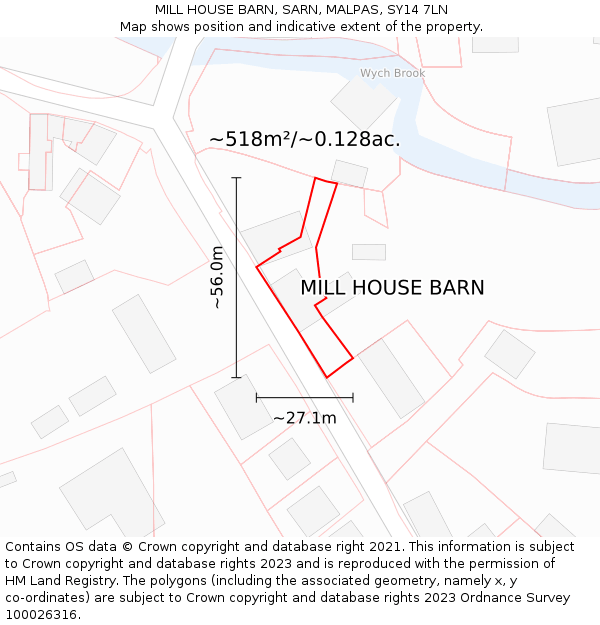MILL HOUSE BARN, SARN, MALPAS, SY14 7LN: Plot and title map