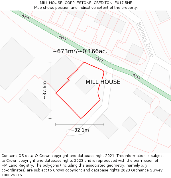 MILL HOUSE, COPPLESTONE, CREDITON, EX17 5NF: Plot and title map