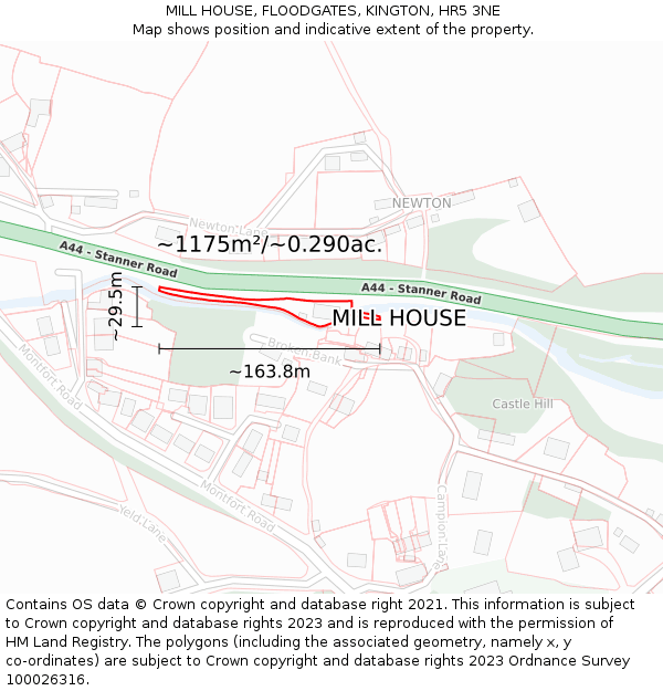 MILL HOUSE, FLOODGATES, KINGTON, HR5 3NE: Plot and title map