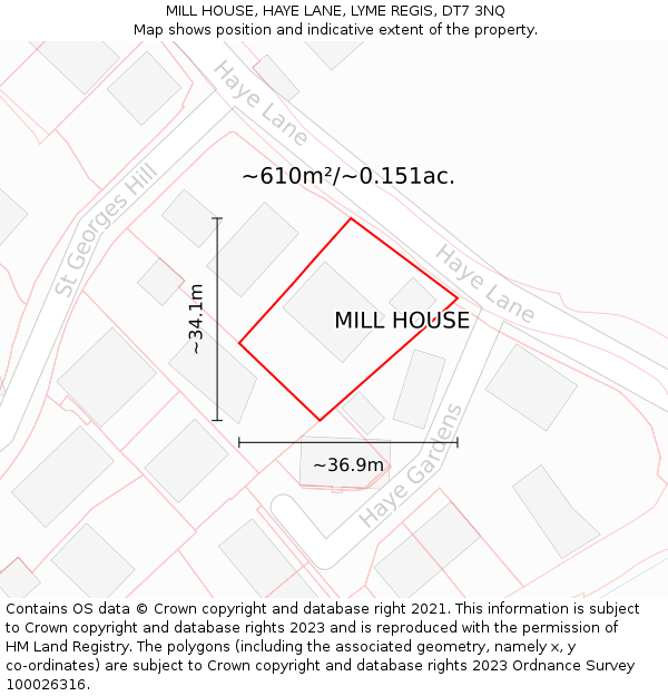 MILL HOUSE, HAYE LANE, LYME REGIS, DT7 3NQ: Plot and title map