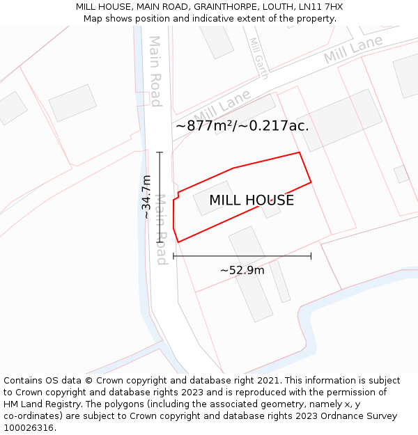 MILL HOUSE, MAIN ROAD, GRAINTHORPE, LOUTH, LN11 7HX: Plot and title map