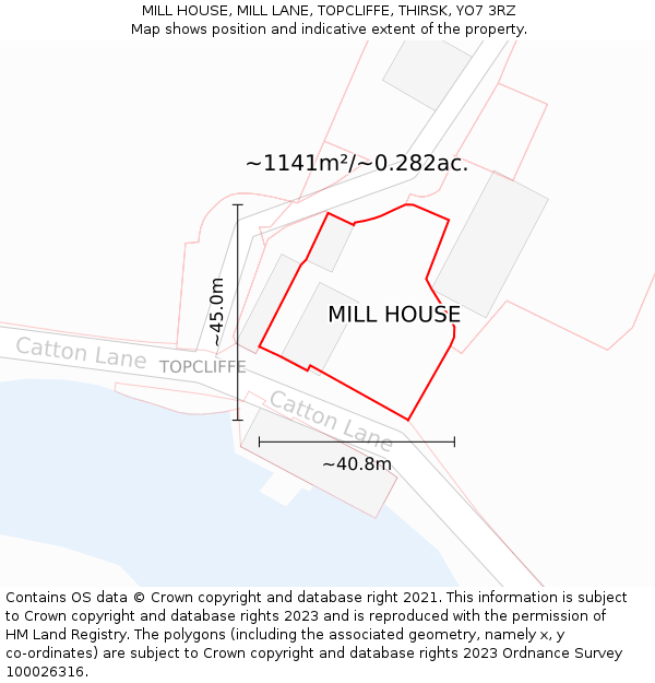 MILL HOUSE, MILL LANE, TOPCLIFFE, THIRSK, YO7 3RZ: Plot and title map