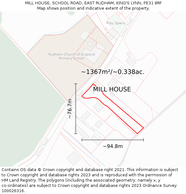 MILL HOUSE, SCHOOL ROAD, EAST RUDHAM, KING'S LYNN, PE31 8RF: Plot and title map