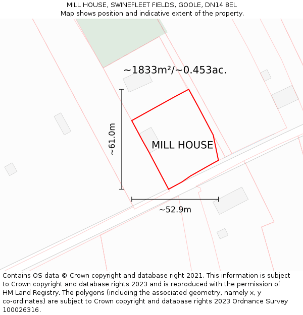 MILL HOUSE, SWINEFLEET FIELDS, GOOLE, DN14 8EL: Plot and title map