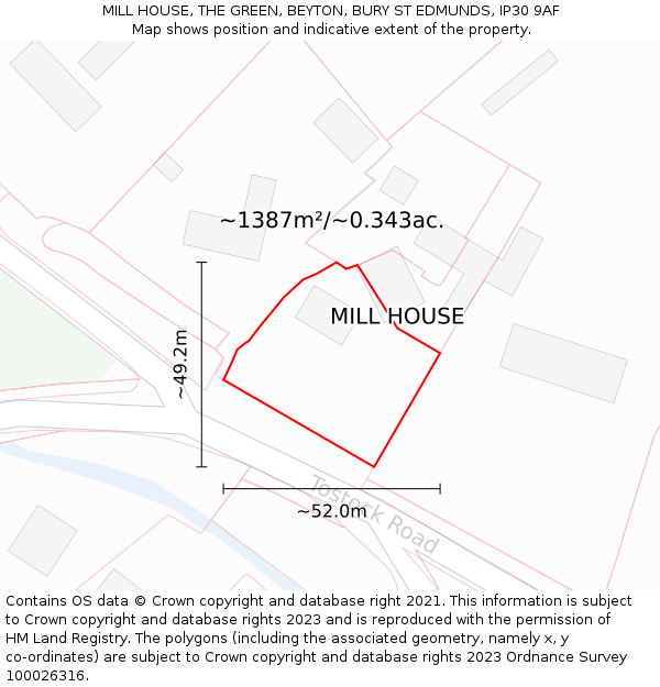 MILL HOUSE, THE GREEN, BEYTON, BURY ST EDMUNDS, IP30 9AF: Plot and title map