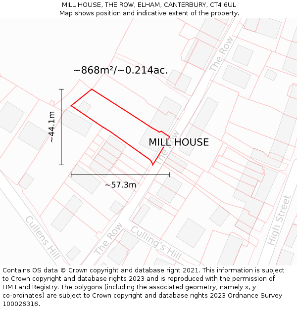 MILL HOUSE, THE ROW, ELHAM, CANTERBURY, CT4 6UL: Plot and title map