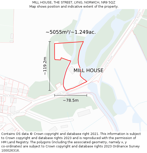 MILL HOUSE, THE STREET, LYNG, NORWICH, NR9 5QZ: Plot and title map