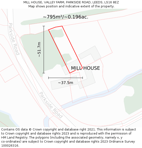 MILL HOUSE, VALLEY FARM, PARKSIDE ROAD, LEEDS, LS16 8EZ: Plot and title map