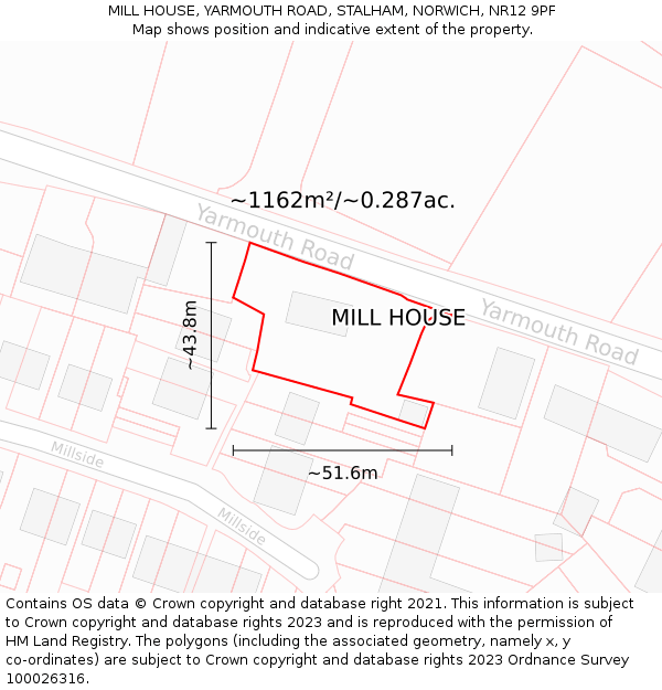 MILL HOUSE, YARMOUTH ROAD, STALHAM, NORWICH, NR12 9PF: Plot and title map