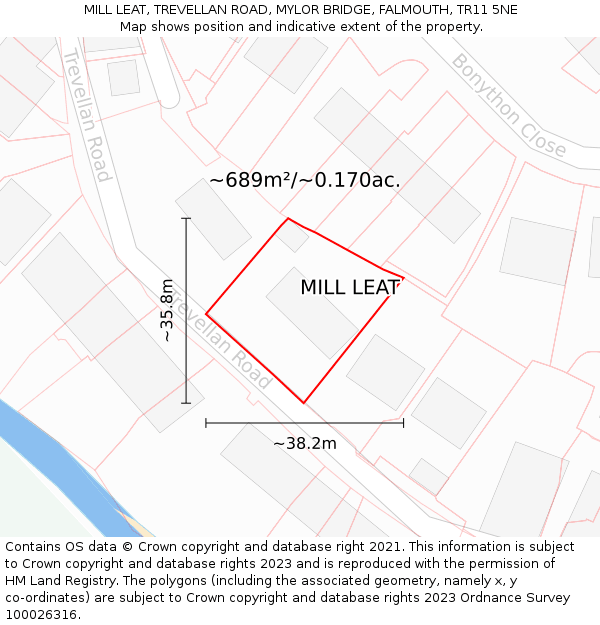 MILL LEAT, TREVELLAN ROAD, MYLOR BRIDGE, FALMOUTH, TR11 5NE: Plot and title map