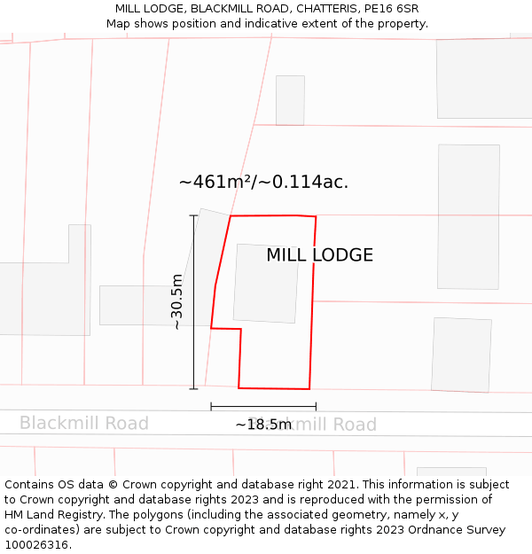 MILL LODGE, BLACKMILL ROAD, CHATTERIS, PE16 6SR: Plot and title map