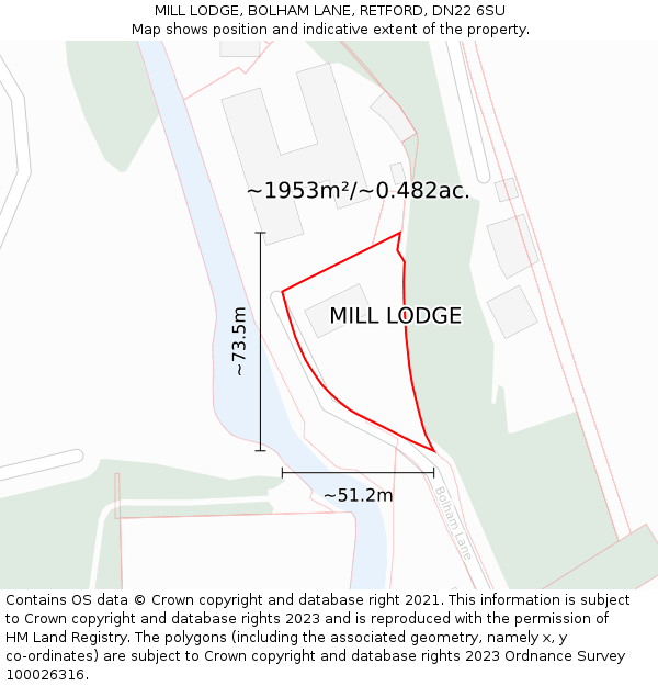 MILL LODGE, BOLHAM LANE, RETFORD, DN22 6SU: Plot and title map