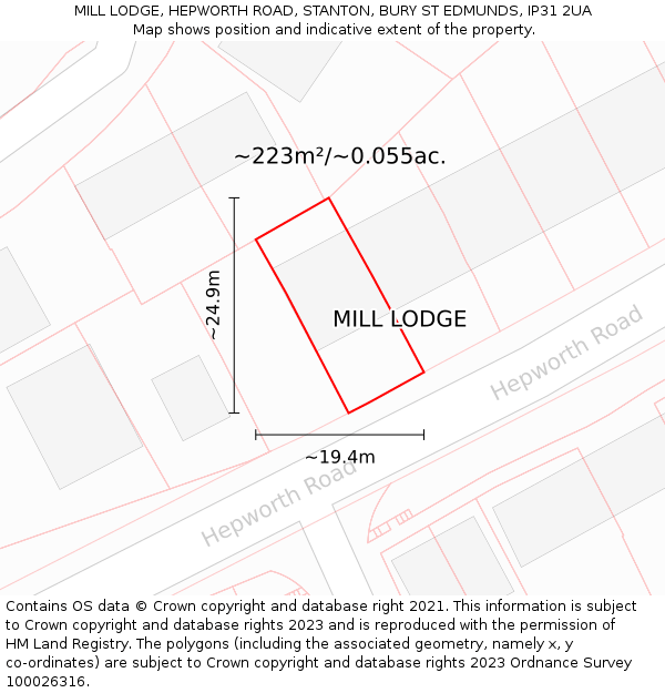 MILL LODGE, HEPWORTH ROAD, STANTON, BURY ST EDMUNDS, IP31 2UA: Plot and title map