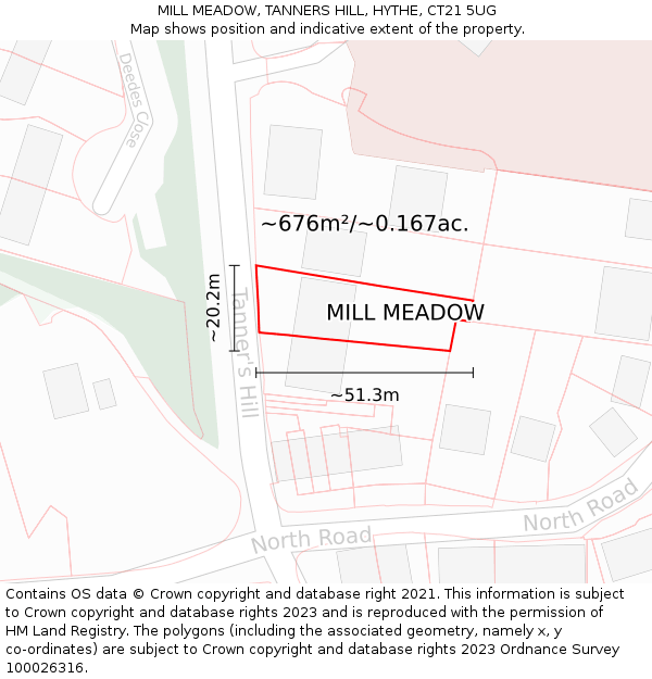 MILL MEADOW, TANNERS HILL, HYTHE, CT21 5UG: Plot and title map