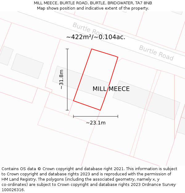 MILL MEECE, BURTLE ROAD, BURTLE, BRIDGWATER, TA7 8NB: Plot and title map