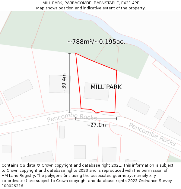 MILL PARK, PARRACOMBE, BARNSTAPLE, EX31 4PE: Plot and title map