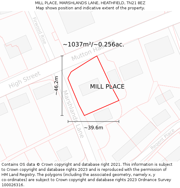 MILL PLACE, MARSHLANDS LANE, HEATHFIELD, TN21 8EZ: Plot and title map