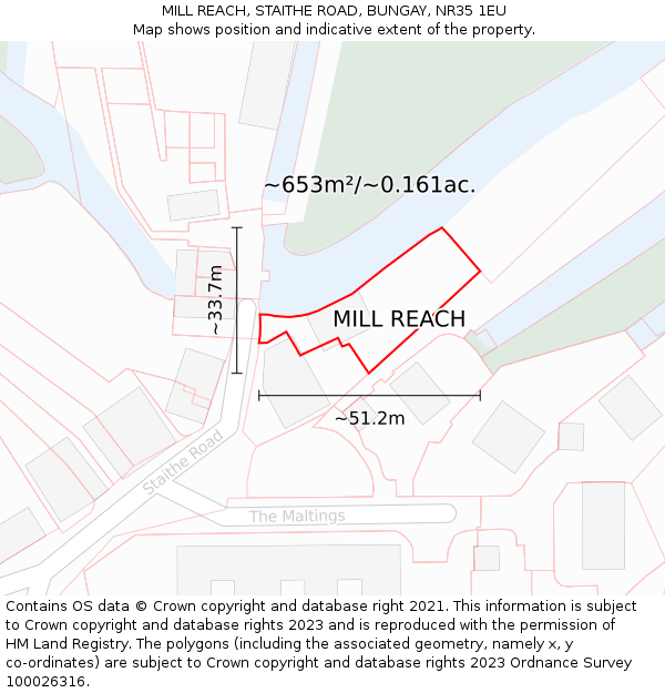MILL REACH, STAITHE ROAD, BUNGAY, NR35 1EU: Plot and title map