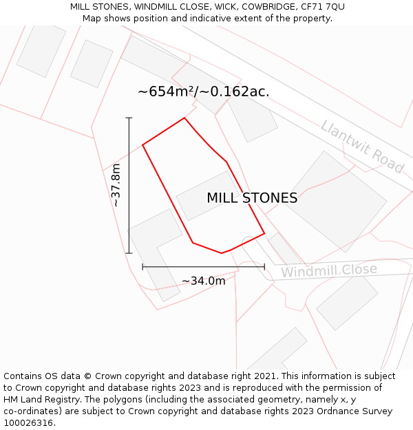 MILL STONES, WINDMILL CLOSE, WICK, COWBRIDGE, CF71 7QU: Plot and title map