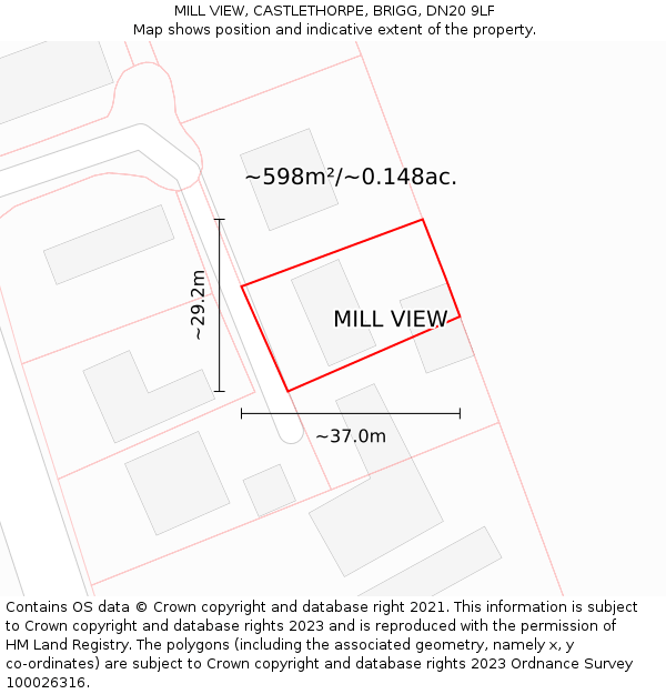 MILL VIEW, CASTLETHORPE, BRIGG, DN20 9LF: Plot and title map