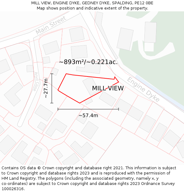 MILL VIEW, ENGINE DYKE, GEDNEY DYKE, SPALDING, PE12 0BE: Plot and title map