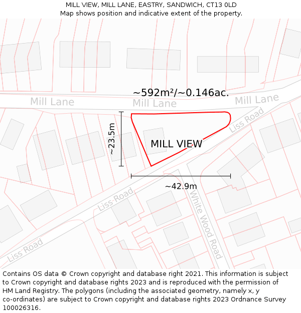 MILL VIEW, MILL LANE, EASTRY, SANDWICH, CT13 0LD: Plot and title map