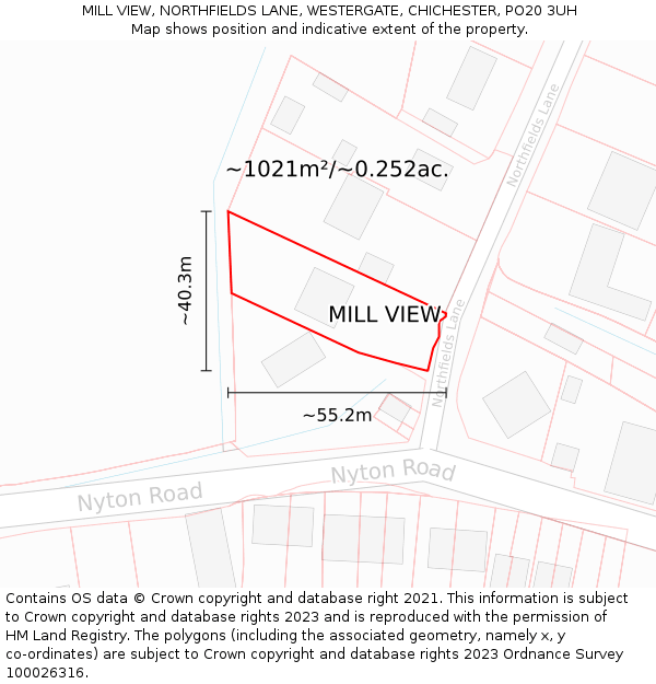 MILL VIEW, NORTHFIELDS LANE, WESTERGATE, CHICHESTER, PO20 3UH: Plot and title map