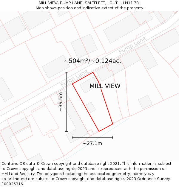 MILL VIEW, PUMP LANE, SALTFLEET, LOUTH, LN11 7RL: Plot and title map